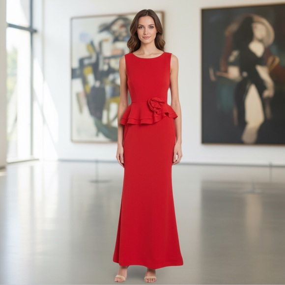 Karl Lagerfeld red gown with peplum and rosette - Picture 2 of 12